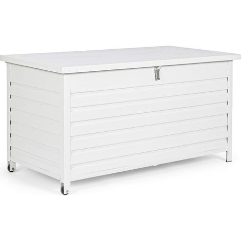 Baule cassapanca "Atlantic" porta cuscini in alluminio da esterno con ruote -Bianco / 141 x 73 cm