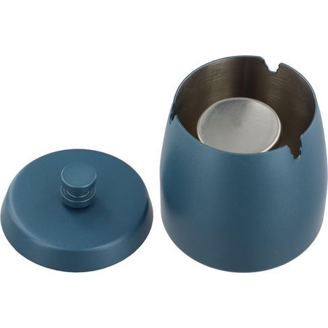 Bac à cendres portable coupe-vent en acier inoxydable avec couvercle pour l'intérieur et l'extérieur, la terrasse, le jardin et la maison (bleu) (1/5)