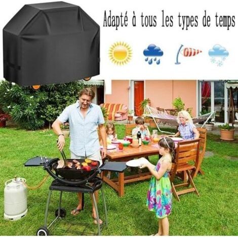 Housse Barbecue Exterieur , Bâche Résistante de 210D Oxford Protection BBQ à Gaz , Housse Plancha Imperméable , Protection UV , Coupe-Vent , Anti-poussière (145x61x117cm Noir)
