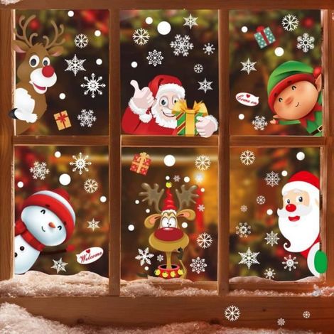 Stickers Noël - Reutilisable - Flocon de Neige - Père Noël - Décoration de Fenêtre - Multicolore (1/4)