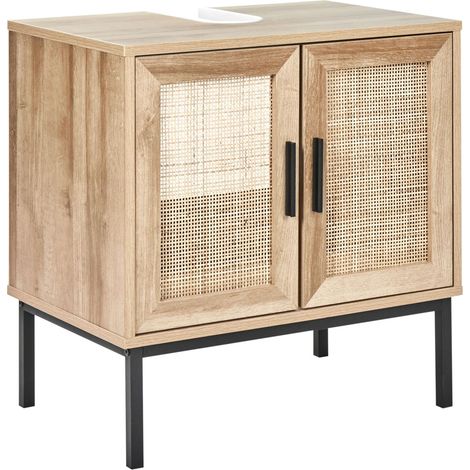 Armadietto da bagno Boho Armadietto portaoggetti Rattan frontale a treccia 60 x 60 cm Legno chiaro Rosell (1/5)