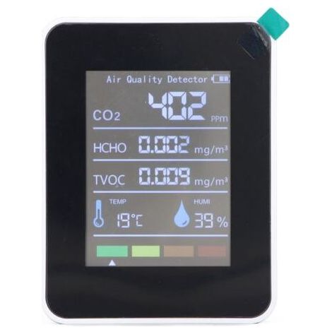 Moniteur de qualité de l'air 5 en 1, détecteur CO2 TVOC HCHO température humidité, testeur avec écran LCD,de dyk. (1/4)