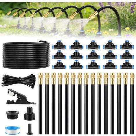 Arrosage automatique à 360° pour jardins, irrigation goutte à goutte avec buses réglables, système d'arrosage automatique pour jardins, pelouses, plantes en pot, serres (15 m) (1/5)