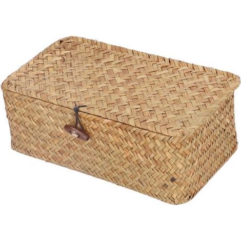 SURENHAP Panier rectangulaire en jonc de mer Panier de rangement en jonc de mer naturel Panier de rangement meuble rangement