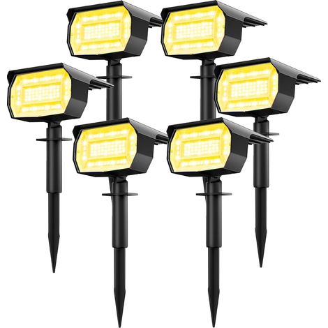 Lot de 6 Spot Solaire Exterieur, 72 LED Lampe Solaire Exterieur Etanche IP65 Lumiere Solaire Exterieur, Réglable avec 3 Modes d'Éclairage 120° Eclairage Extérieur Solaire pour Jardin Cour Allée Chemin (1/5)