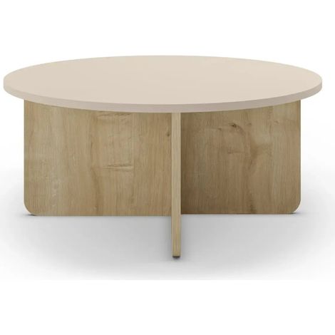 ARIA - Table basse ronde 80 cm en mélamine - Chêne clair