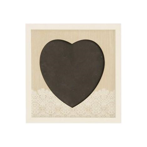 Lavagnetta cuore legno naturale pizzo bianco (kit da 3)
