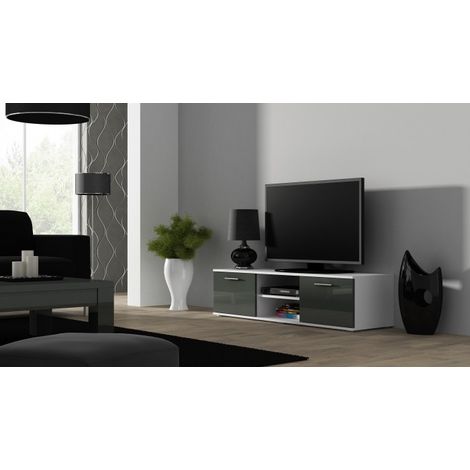 Mueble TV Cama FURNITURE SOHO 140 Blanco/Gris Brillo - Diseño Moderno, Amplio Espacio (1/3)