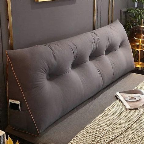KLVGTIFS PU - Oreiller lombaire confortable, soutien de lecture au lit, oreiller triangulaire pour tête de lit, grand oreiller de lecture 100 x 50 x 20 cm, gris foncé (1/4)