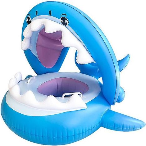 Flotador de piscina de PVC para bebés y niños pequeños con toldo inflable, flotador de piscina con forma de tiburón para niños de 6 a 36 meses. (1/5)