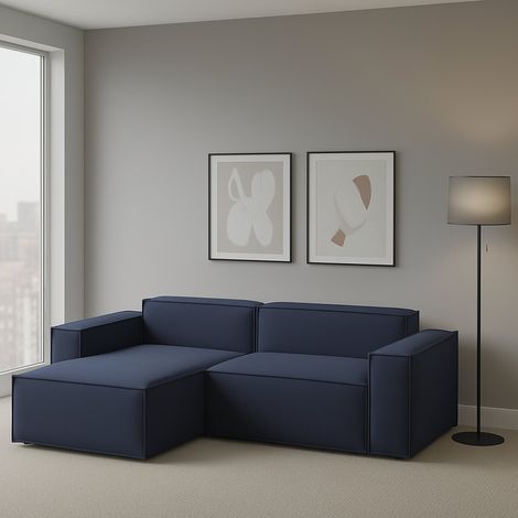 Dmora - Canapé fixe Dcagnan, Grand Canapé modulable 2 places avec péninsule gauche, 100% Made in Italy, Canapé moderne en tissu, Cm 240x170h70, Bleu (1/5)