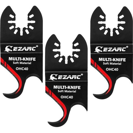Lame de couteau à crochet oscillante multi-outils, 3 lames de scie multi-outils pour couper des matériaux souples, des bardeaux de toiture, des tapis en PVC et du carton (1/5)