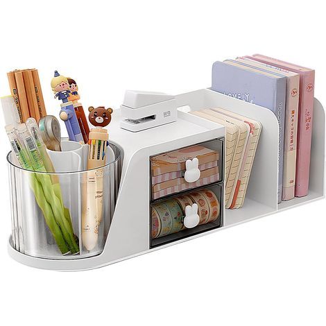 Organisateur de Bureau, Organisateur de Rangement de Bureau Multifonctionnel, Porte-stylo avec Bibliothèque, Boîte de Rangement pour Papeterie, Livres, Cosmétiques (1/5)