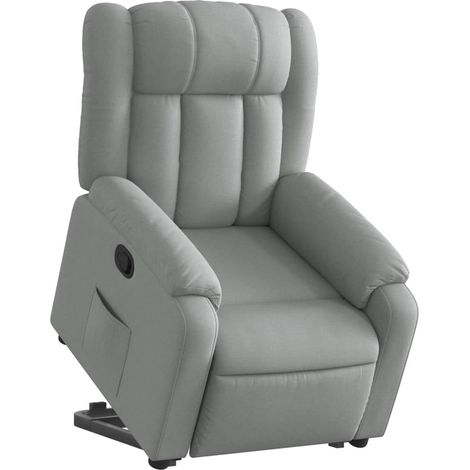 Poltrona relax TV rivestimento confortevole funzione sollevamento elettrico in tessuto grigio chiaro DEC027910