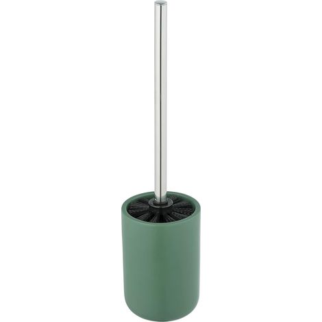 Ensemble WC Olinda, porte-brosse WC de forme conique, Porte-brosse avec fini mat, fabriqué en céramique, avec brosse WC noire, dimensions (L/l x h) : Ø 9,5 x 40 cm, vert (1/5)