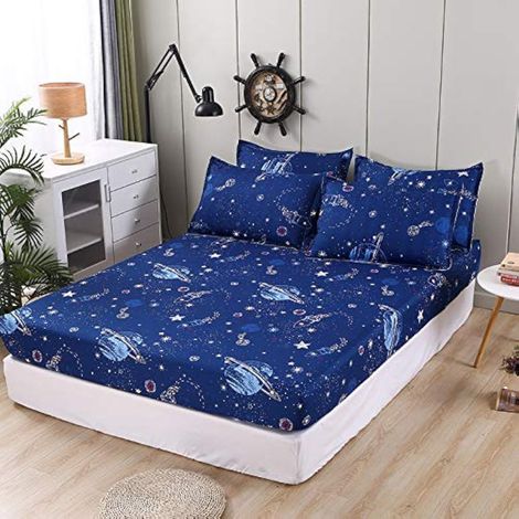 Drap-housse pour enfant 140x200 cm Bleu ciel étoilé drap de lit en microfibre douce pour garçon fille enfants convient pour matelas jusqu'à 30 cm (1/5)
