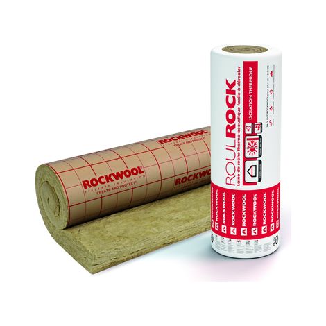 Laine de roche Roulrock kraft ép. 10 cm – 500x120 cm – Isolation combles perdus – Revêtement polyéthylène – Rockwool