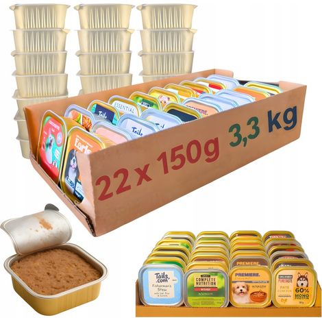 Barquettes de nourriture humide pour chien, assortiment de saveurs, 150 g x 22 pièces