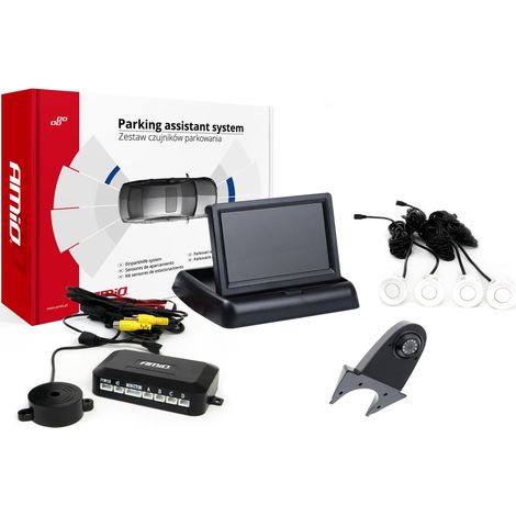 Kit de sensores de estacionamiento TFT02 de 4,3" con cámara HD-502-IR, 4 sensores blancos (1/5)