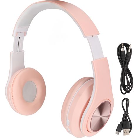 Casque Audio Bluetooth Réducteur de Bruit Pliable avec Lumière Colorée pour Téléphone et Ordinateur Portable Rose (1/5)