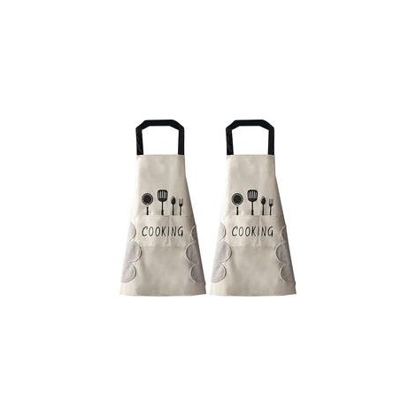 Grembiule da cucina (bianco + bianco), con asciugamano integrato, ampia tasca, impermeabile, ideale per cucinare e cuocere al forno. - Crezuo