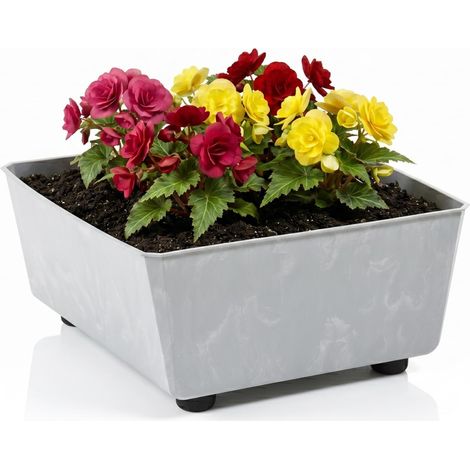 Jardinière Carrée avec Pieds Élégants – Bac À Fleurs Gris Aspect Béton en Plastique Robuste 28,5 x 28,5 cm, 7,5L – Résistant Aux Intempéries (1/5)