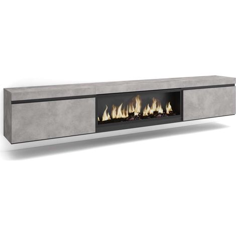 Mueble TV Jubrique-01 de 267x45x35 cm con chimenea eléctrica XXL, suspendido, color cemento (1/4)