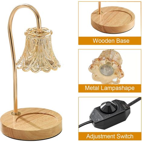 Lampe chauffe-bougie à intensité variable avec 2 ampoules aromatiques pour la maison, le bureau, la chambre à coucher, le salon, cadeau (ambre) (1/5)