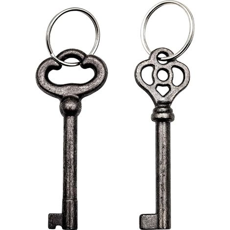Lot de 2 clés squelettes à corps creux KY-2AB et KY-3AB avec 2 porte-clés, kit de clés en laiton antique pour meubles vintage, serrures ou décorations (1/5)