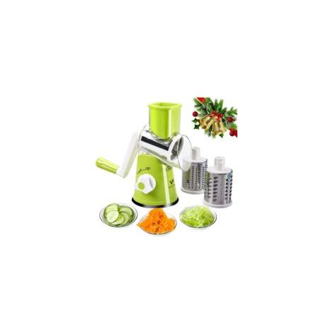 Rallador de queso giratorio con mango, para cocina, 3 cuchillas intercambiables para queso, patatas, calabacín, frutos secos, chocolate y verduras - Crezuo (1/4)
