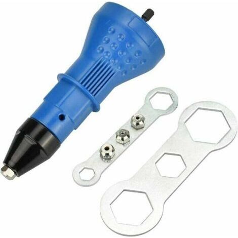 Pince à riveter Adaptateur en Acier Inoxydable Pistolet à Riveter électrique Rivetage Outil avec Buse et Clé pour Four, , DIY (Bleu) (1/5)