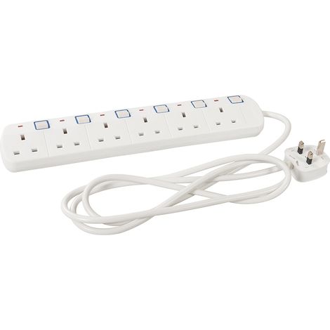 Rallonge électrique avec interrupteurs et voyant néon 230 V, 6 prises - 2 m, 6 Prises - 2 M