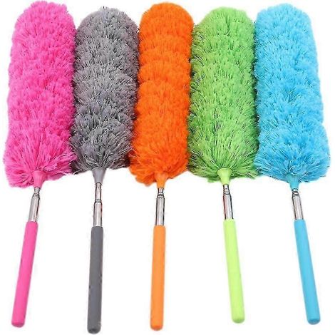 Lot de 5 chiffons à poussière extensibles en microfibre, brosse de nettoyage, lavables et réglables avec barre télescopique pour fenêtres, meubles et voitures - Multicolores (1/4)