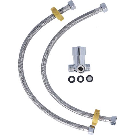 Robinet mélangeur thermostatique filetage G1/2, acier inoxydable, mitigeur d'eau chaude/froide avec double flexibles pour robinet à commande au pied. (1/5)