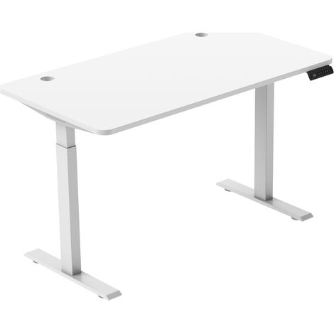 Bureau assis-debout 58x180 cm blanc en acier avec réglage électrique, double moteur, 4 mémoires et LED (1/2)