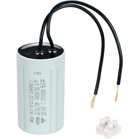 CBB60 Condensateur 8uF Condensateur de Démarrage, AC 450V 2 Fils 50/60Hz Cylindre 60x35mm pour Pompes à Eau Démarrage du Moteur de Lave-Linge,1Set (1/5)