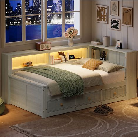 lit adulte rangement 90x200 LED 3 tiroirs gris OKMYHOME (1/4)