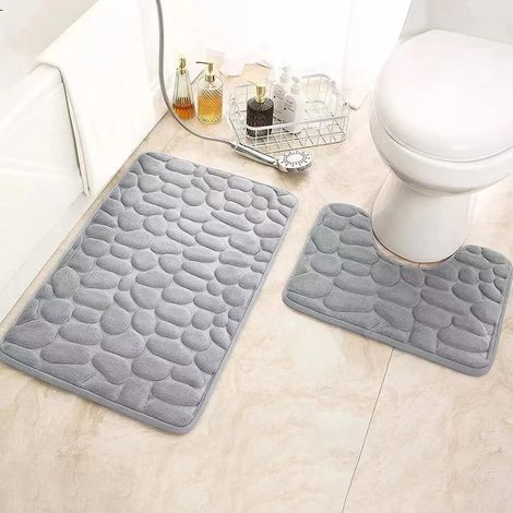 2-teiliges Badematten-Set aus Korallenvlies, rutschfest, Grau (1/5)
