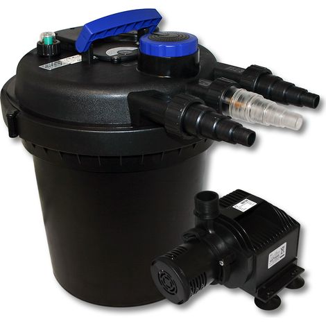 Wiltec Komplettset: CPF-180 Teichdruckfilter bis 6000 L Teichfilteranlage mit 11 Watt UV-C Teichklärer, HJ-5000 ECO Teichpumpe 4000l/h 65W (1/3)
