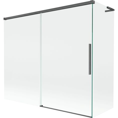 Mexen Rox L paratia per vasca da bagno a 2 ante scorrevoli 180 + 80 x 150 cm, trasparente, grigio canna di fucile spazzolato -