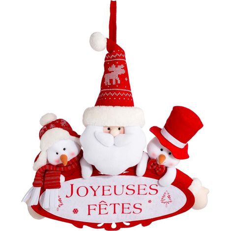 Déco de Noël Pancarte Joyeuses Fêtes avec 3 peluches H 38 cm - Feeric Christmas (1/2)