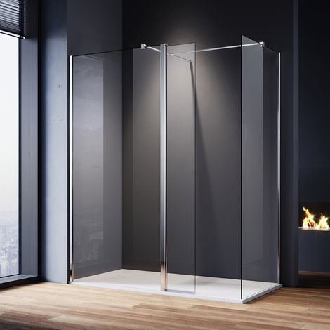 ELEGANT Walk in Shower Door 1100mm Bathroom Cabin 800mm Side Panel 300mm Flipper Shower Screen with 1700x800mm Anti-Slip Shower Tray and Free Trap (1/5)