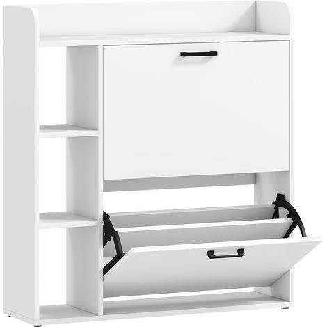 Scarpiera Slim 83x24x90.5 cm per 15 Scarpe con 2 Cassetti Ribaltabili e 3 Vani Aperti Bianco (1/5)