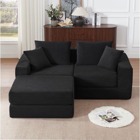 Divano modulare 3 posti 259,5 x 96 x 80 cm nero in tessuto cord, convertibile in letto HAVRYA (1/5)