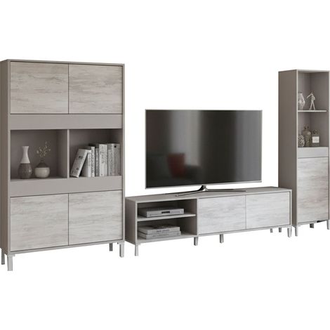 Conjunto Modular de Muebles para Salón Nibionno, 7 Estantes, 7 Puertas, Beige Claro