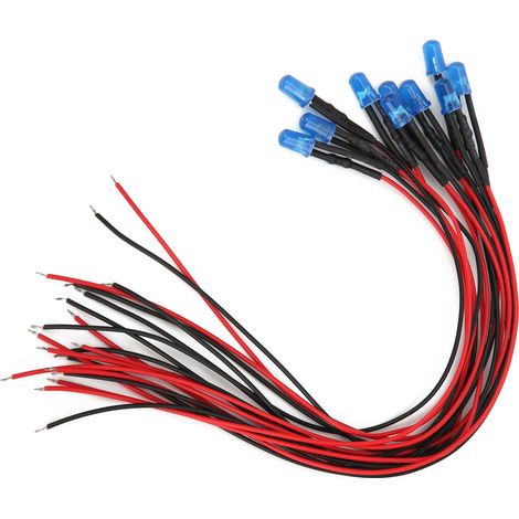 100pcs 12V 5mm LED bleu fil pré-câblé 20cm, diodes lumineuses claires bleu à bleu (1/5)