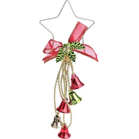 Décorations de Noël suspendues - Cloches en fer, pentagramme, pendentif en forme de clochette, décoration pour sapin de Noël, décoration de porte pour la maison, le bureau, un café ou un magasin (roug