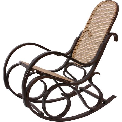 Fauteuil à bascule Tokyo en bois de noyer et osier – Dimensions 50x90x90 cm – Hauteur d'assise 41 cm – Pour intérieur moderne – Mend (1/4)