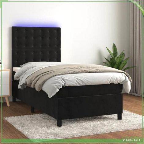 Sommier tapissier - 3136337 - 90x190 cm - Velours noir - Matelas 20 cm ressorts ensachés (1/5)