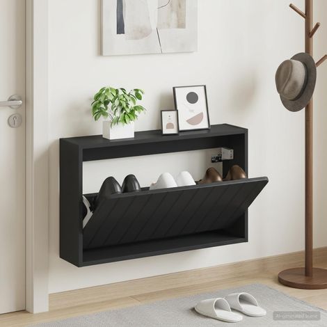 vidaXL Wall-Mounted Shoe Cabinet ZWOLLE 71 x 17 x 43 cm Black (1/5)